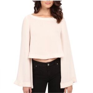 Free People Top Womens Sz XS Cream Stars Aligned Bell Sleeve Cropped BLOUSE Nude